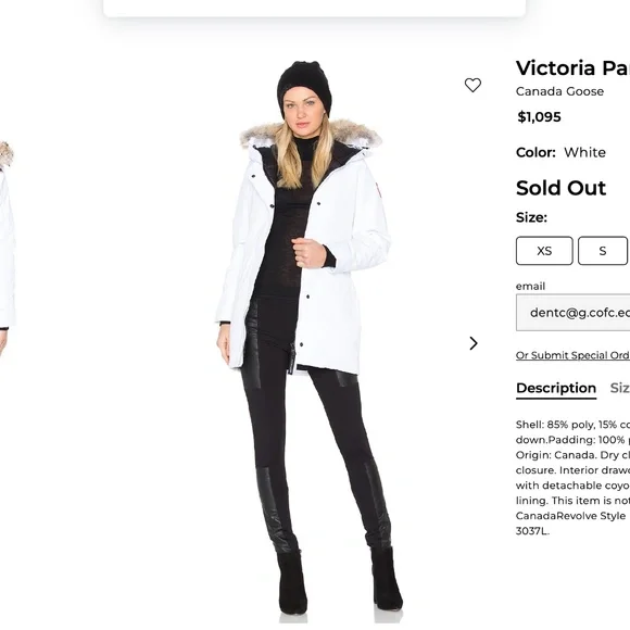 Canada Goose Victoria Parka in White Size Small